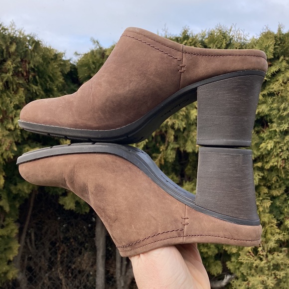 Clarks Collection Soft Cushion Chocolate Brown High Heel Mules Women’s Size 10M - Picture 7 of 11